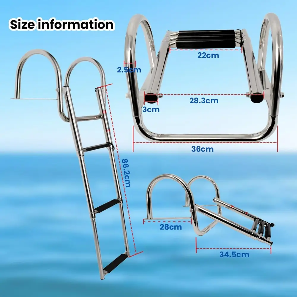 Pontoon Boat Ladder, Stainless Steel 3 Step Telescoping Boat Boarding Ladder with Wide Steps, Folding Boat Swim Ladder,Dock Ladd