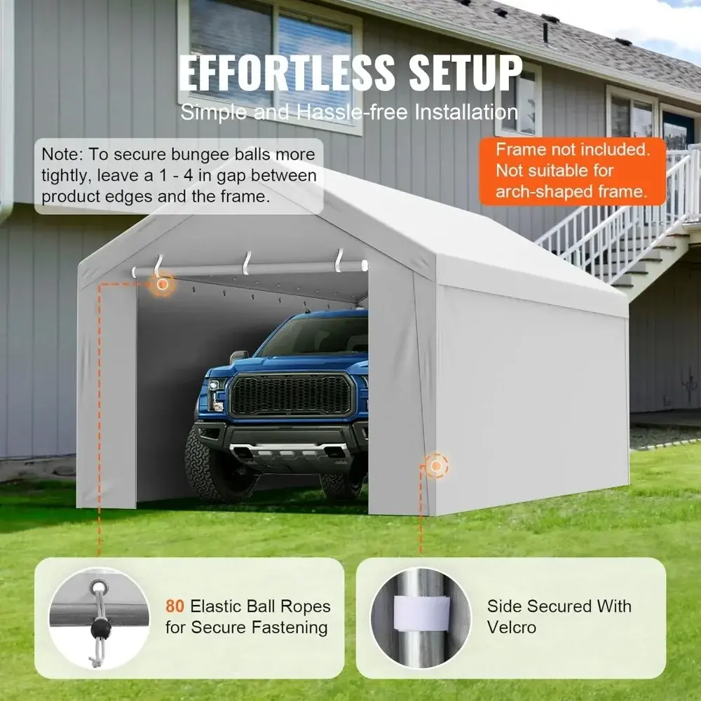 Carport Replacement Canopy Cover Top + Side Wall 10 x 20 ft, Garage Tent Shelter Tarp Heavy-Duty Waterproof & UV Protected, Eas