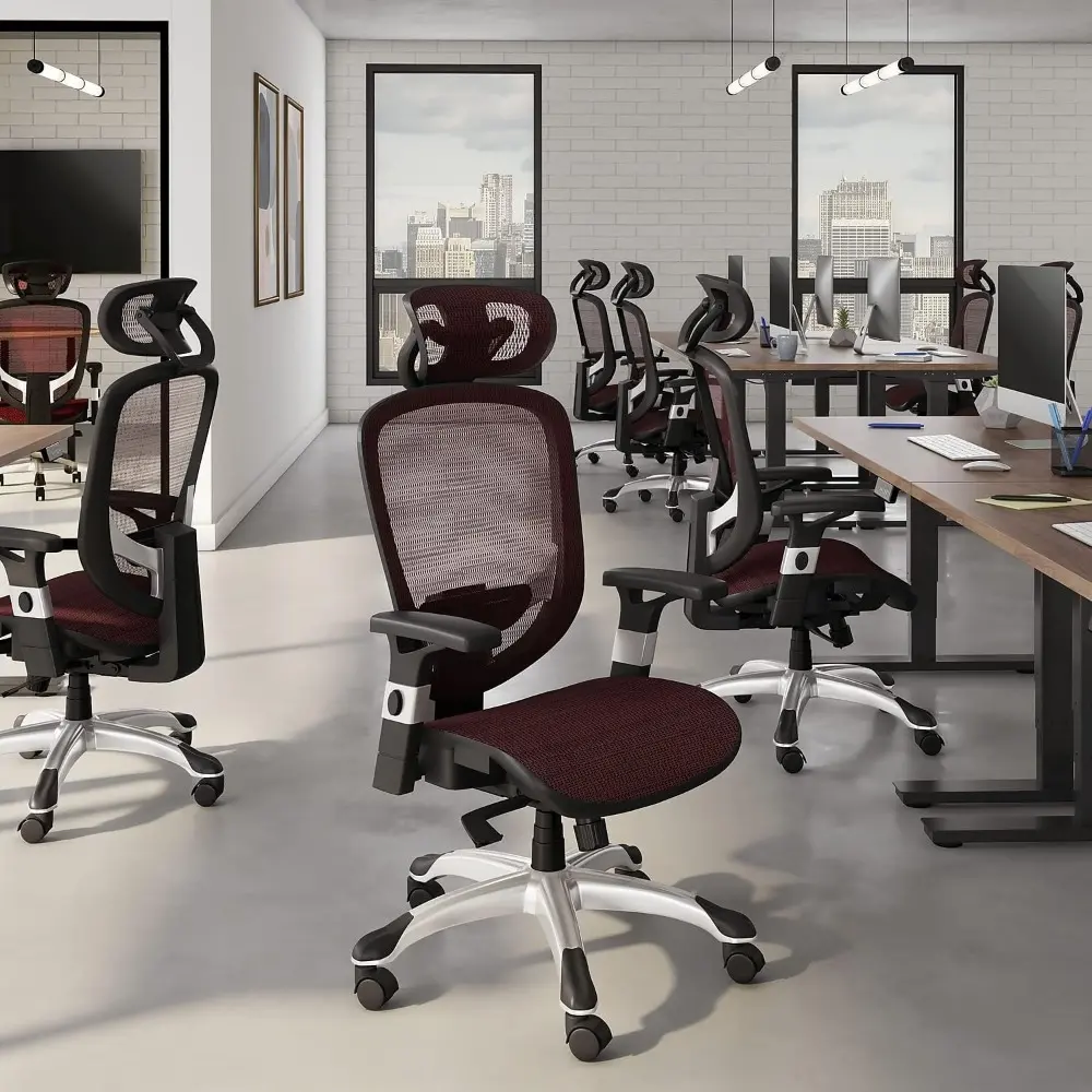 Hyken Ergonomic Swivel Task Chair, Adjustable with Breathable Mesh & Lumbar Support, Perfect for Home & Office, Maroon