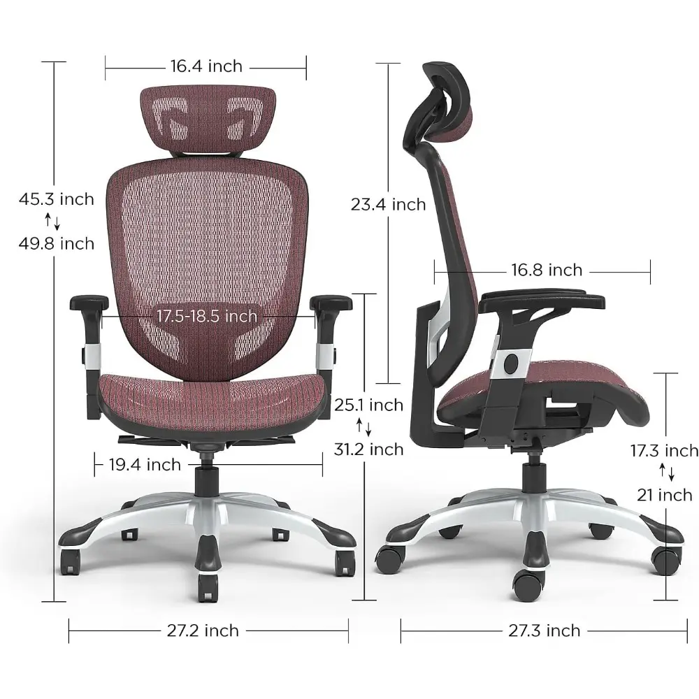 Hyken Ergonomic Swivel Task Chair, Adjustable with Breathable Mesh & Lumbar Support, Perfect for Home & Office, Maroon