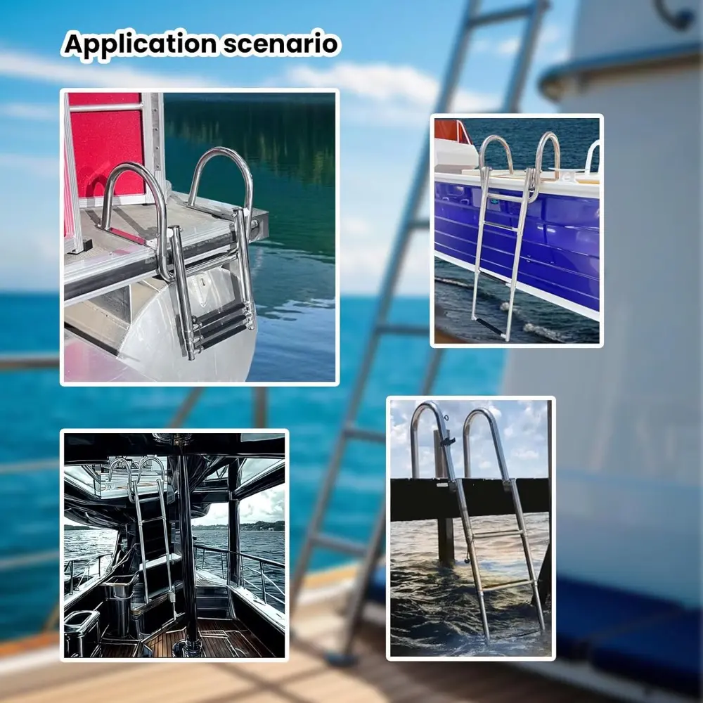 Pontoon Boat Ladder, Stainless Steel 3 Step Telescoping Boat Boarding Ladder with Wide Steps, Folding Boat Swim Ladder,Dock Ladd