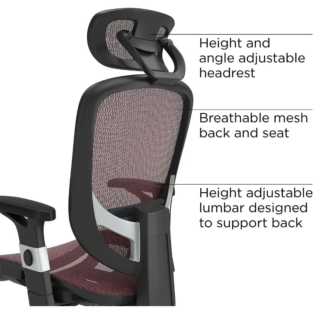 Hyken Ergonomic Swivel Task Chair, Adjustable with Breathable Mesh & Lumbar Support, Perfect for Home & Office, Maroon