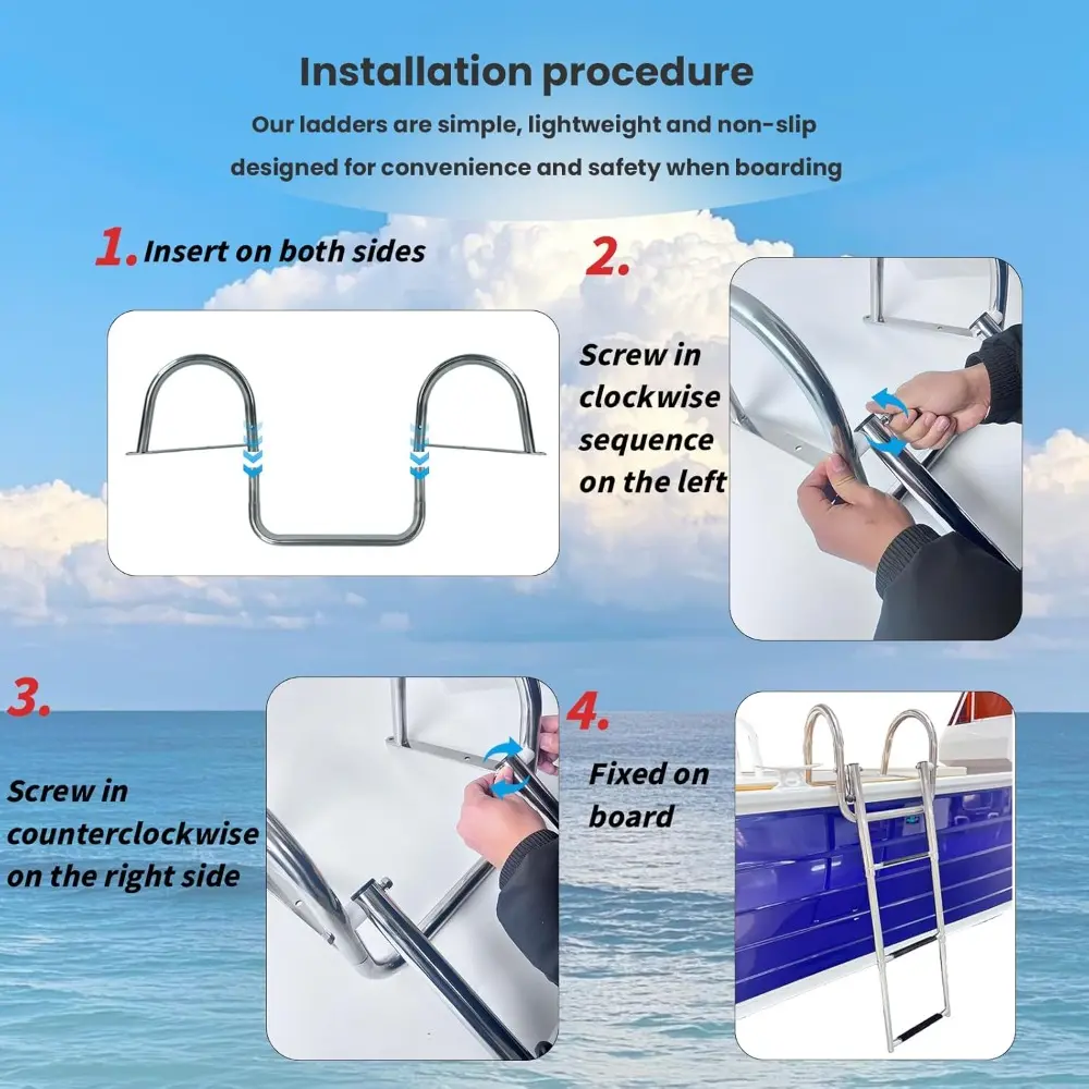 Pontoon Boat Ladder, Stainless Steel 3 Step Telescoping Boat Boarding Ladder with Wide Steps, Folding Boat Swim Ladder,Dock Ladd