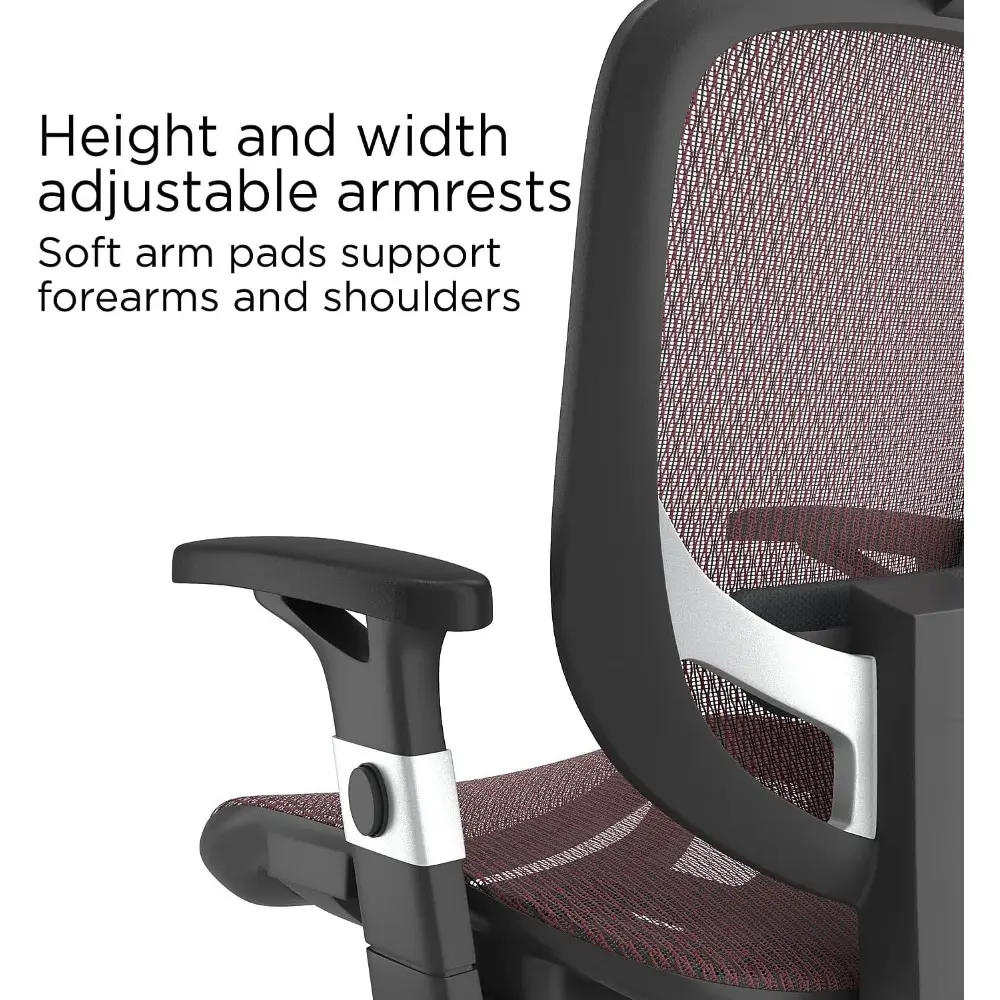 Hyken Ergonomic Swivel Task Chair, Adjustable with Breathable Mesh & Lumbar Support, Perfect for Home & Office, Maroon