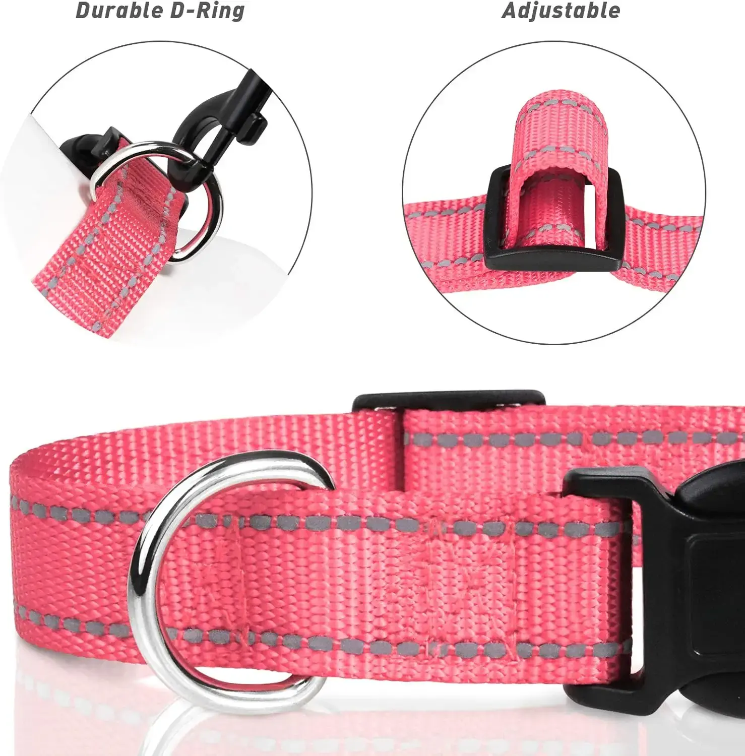 Adjustable Reflective Nylon Dog Collar for Puppies, Baby Pink, 3/8" Wide with Quick Release Buckle