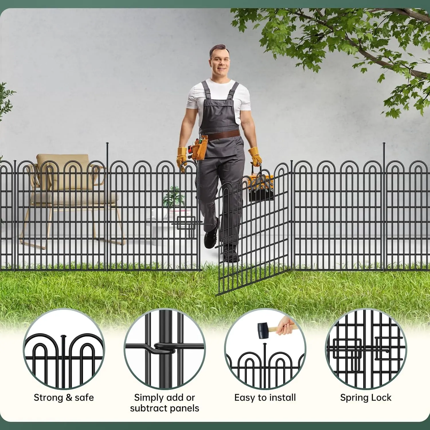 15 Panels Tall Garden Animal Barrier Fence with Gate, 33 in(H) X 36.8 ft(L) No Dig Decorative Garden Fence Outdoor for Yard