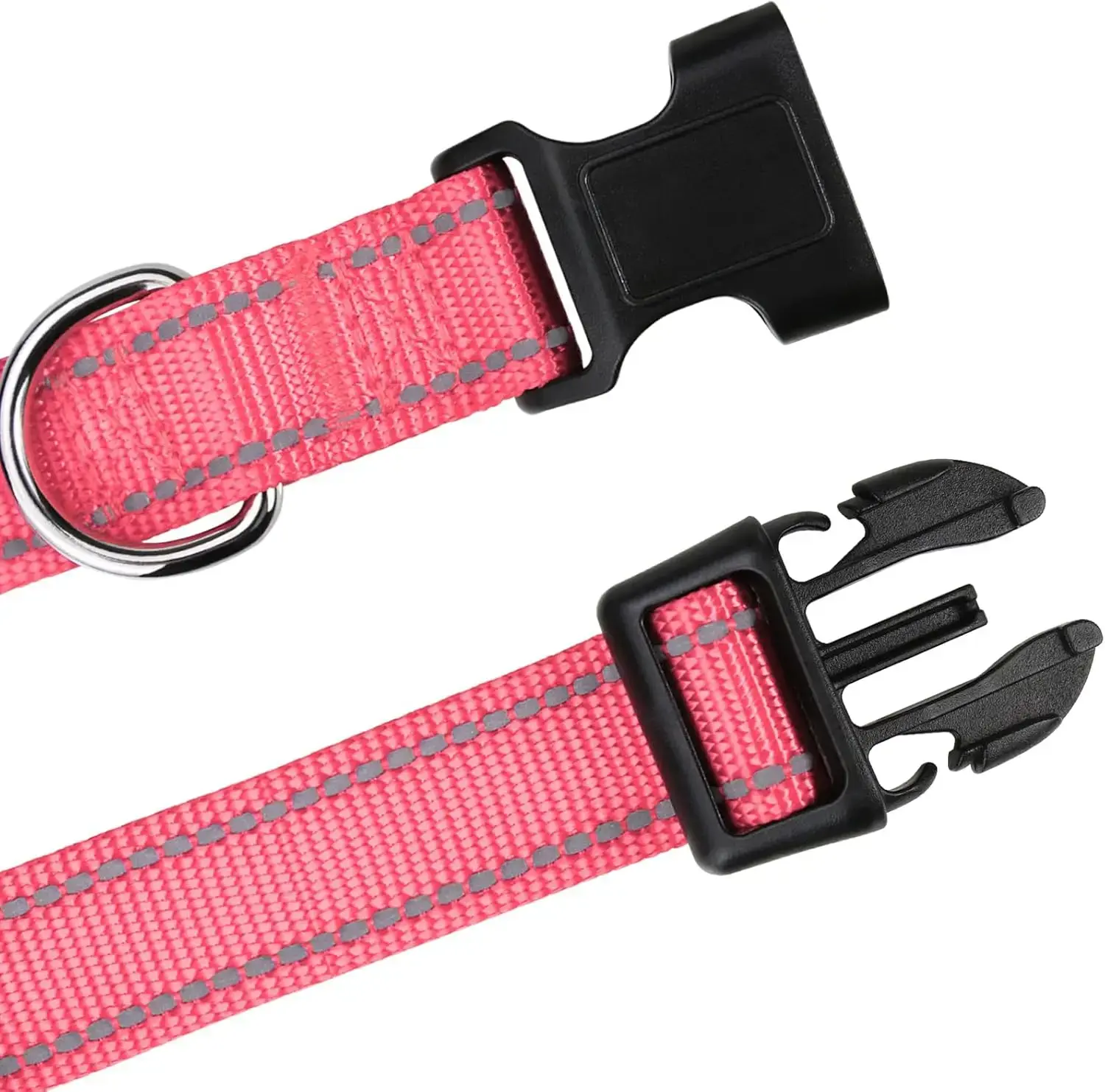 Adjustable Reflective Nylon Dog Collar for Puppies, Baby Pink, 3/8" Wide with Quick Release Buckle