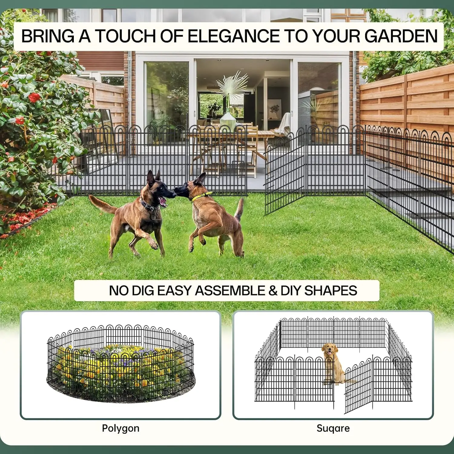 15 Panels Tall Garden Animal Barrier Fence with Gate, 33 in(H) X 36.8 ft(L) No Dig Decorative Garden Fence Outdoor for Yard