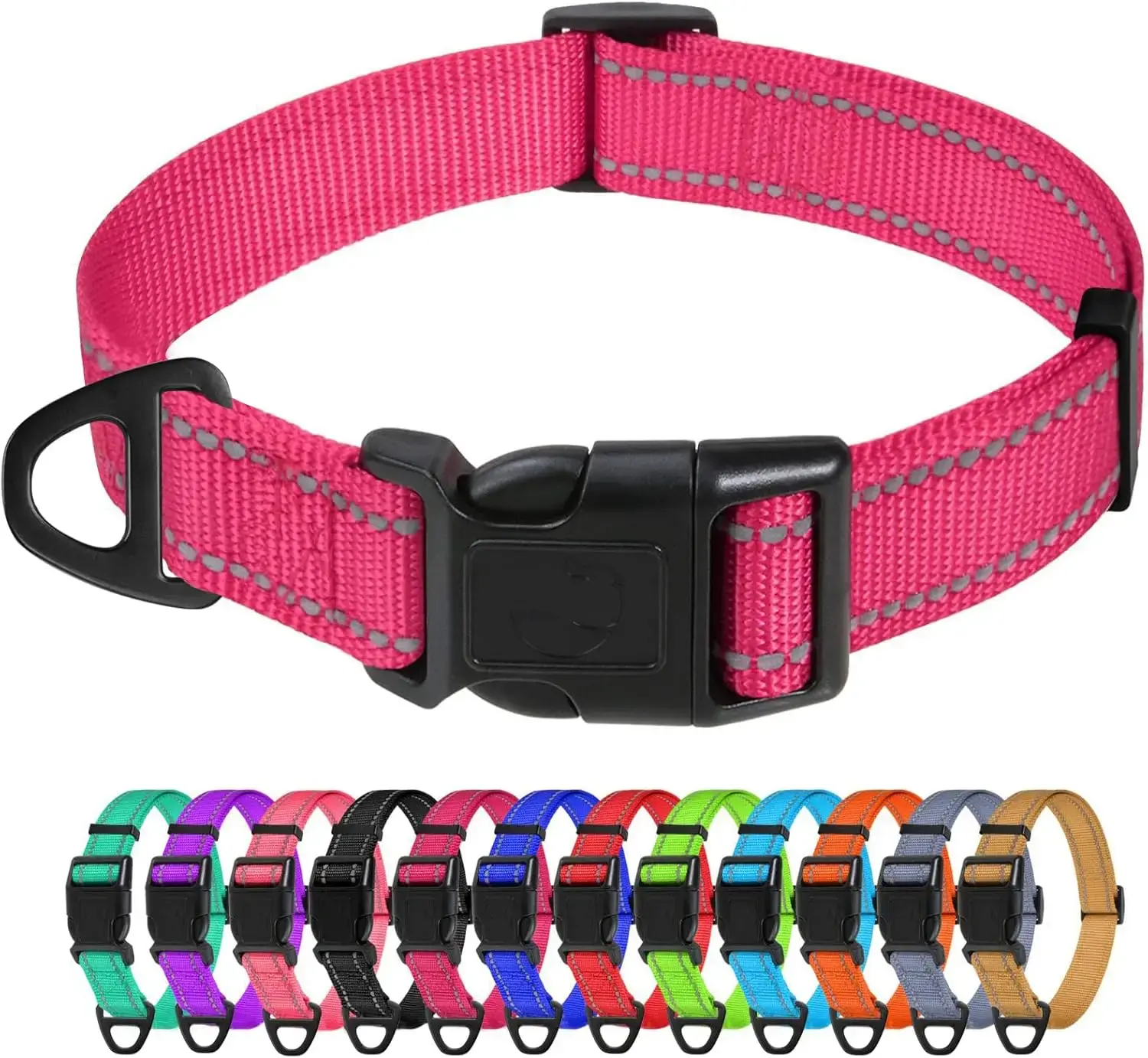 Adjustable Reflective Nylon Dog Collar for Puppies, Baby Pink, 3/8" Wide with Quick Release Buckle