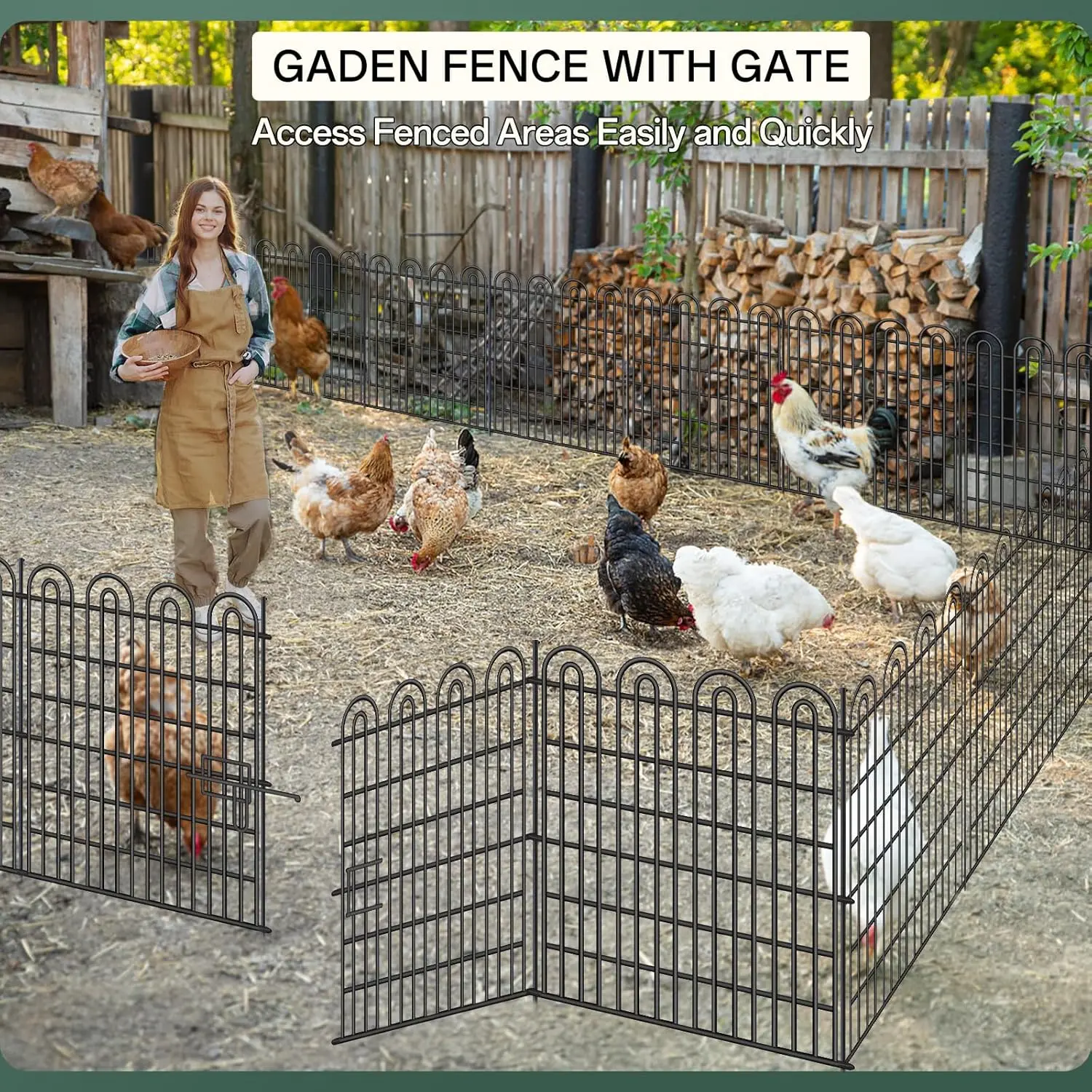 15 Panels Tall Garden Animal Barrier Fence with Gate, 33 in(H) X 36.8 ft(L) No Dig Decorative Garden Fence Outdoor for Yard