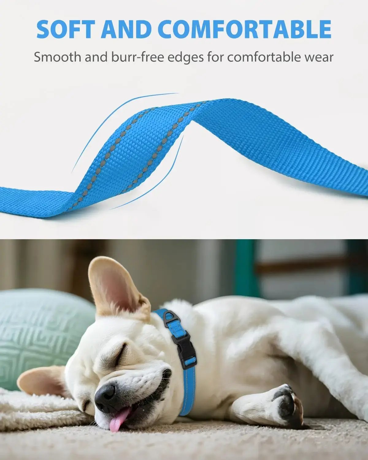 Adjustable Reflective Nylon Dog Collar for Small Dogs with Quick-Release Buckle and No-Choke Design