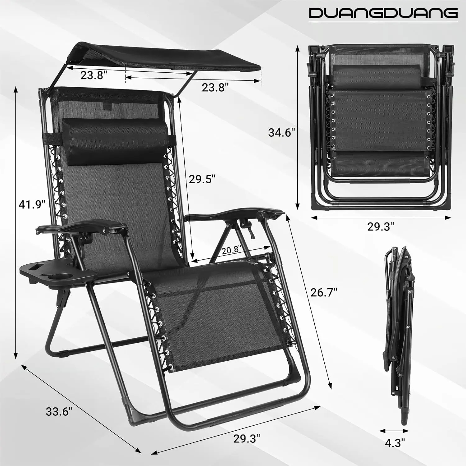Zero Gravity Chairs Set of 2, Oversized Outdoor Recliner Patio Lounge Chair with Canopy Shade, Foldable Outdoor Lounger