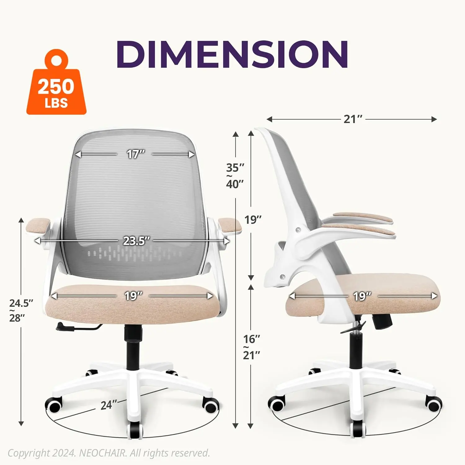 Office Desk Computer Gaming Chair with Ergonomic Lumbar Back Support Flip-up Padded Armrest Adjustable Height and Wheels