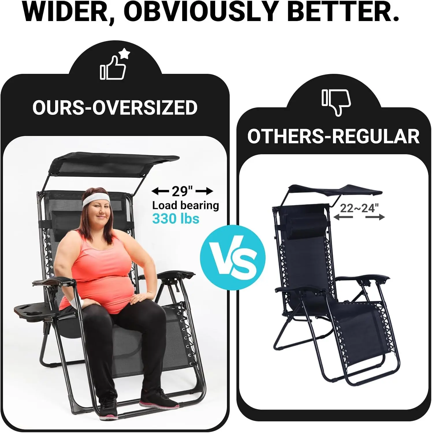 Zero Gravity Chairs Set of 2, Oversized Outdoor Recliner Patio Lounge Chair with Canopy Shade, Foldable Outdoor Lounger