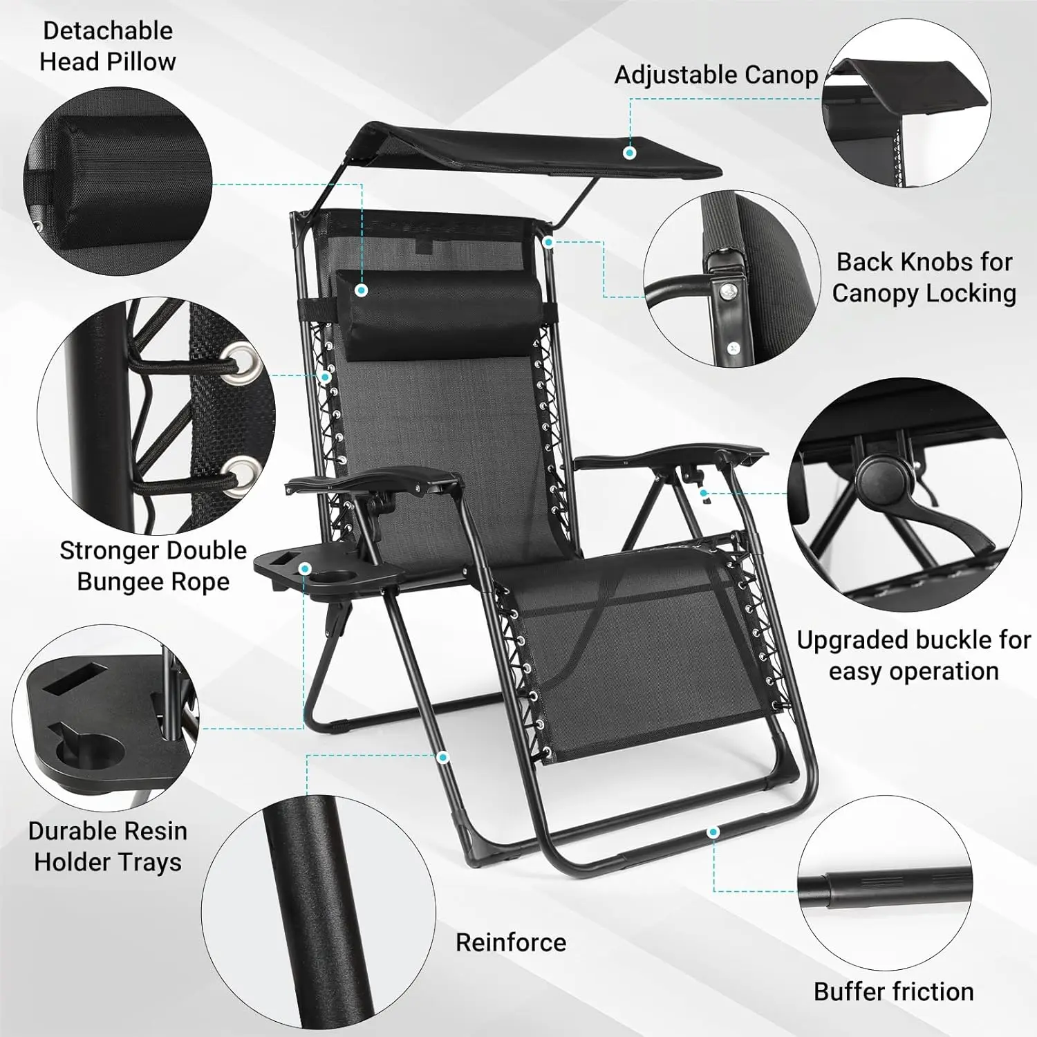 Zero Gravity Chairs Set of 2, Oversized Outdoor Recliner Patio Lounge Chair with Canopy Shade, Foldable Outdoor Lounger