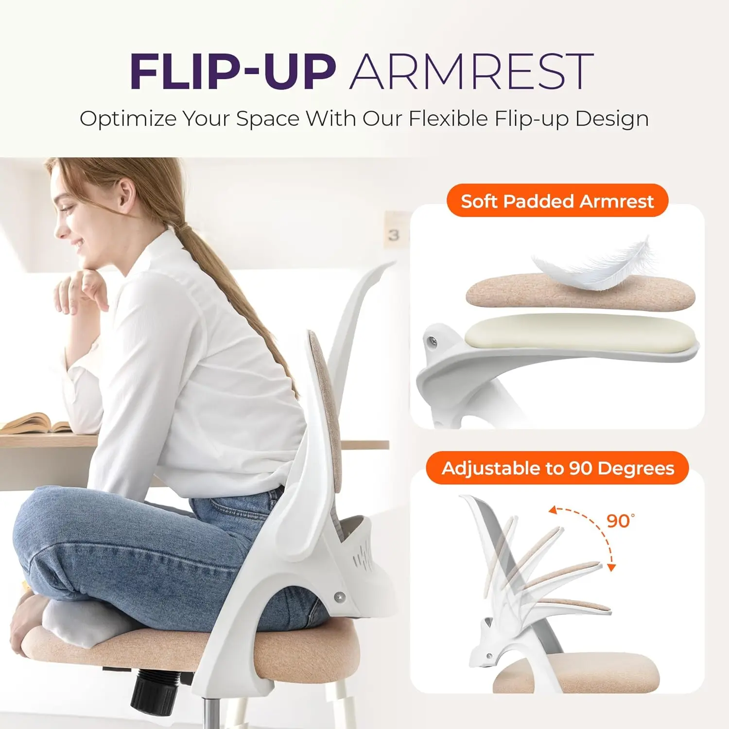 Office Desk Computer Gaming Chair with Ergonomic Lumbar Back Support Flip-up Padded Armrest Adjustable Height and Wheels