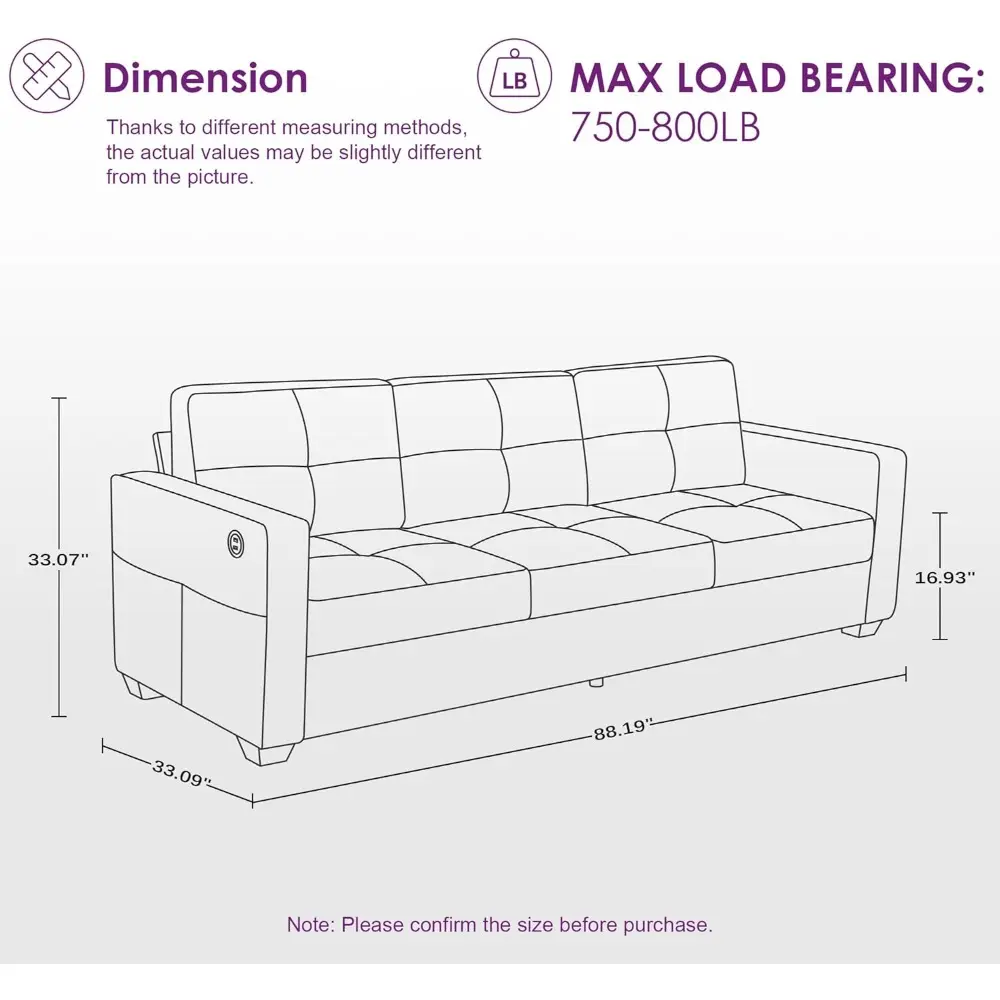 "grey modern linen fabric sofa couch with 2 usb ports, comfortable mid-century upholstered 2/3 seater loveseat, wide arms for sm