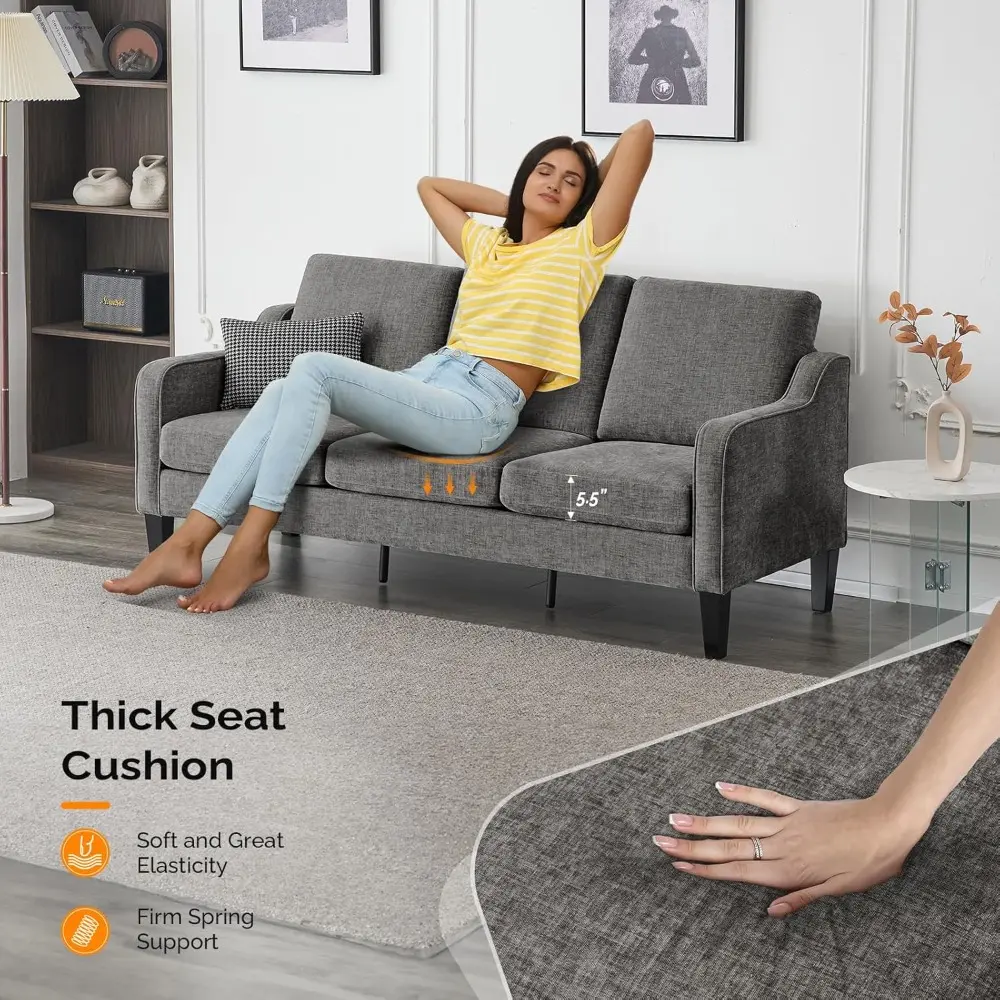 mid-century modern grey chenille sofa set, 71" loveseat and small couch for living room