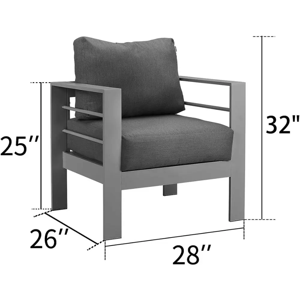 all-weather aluminum outdoor sofa chairs with cushions, grey, set of 2