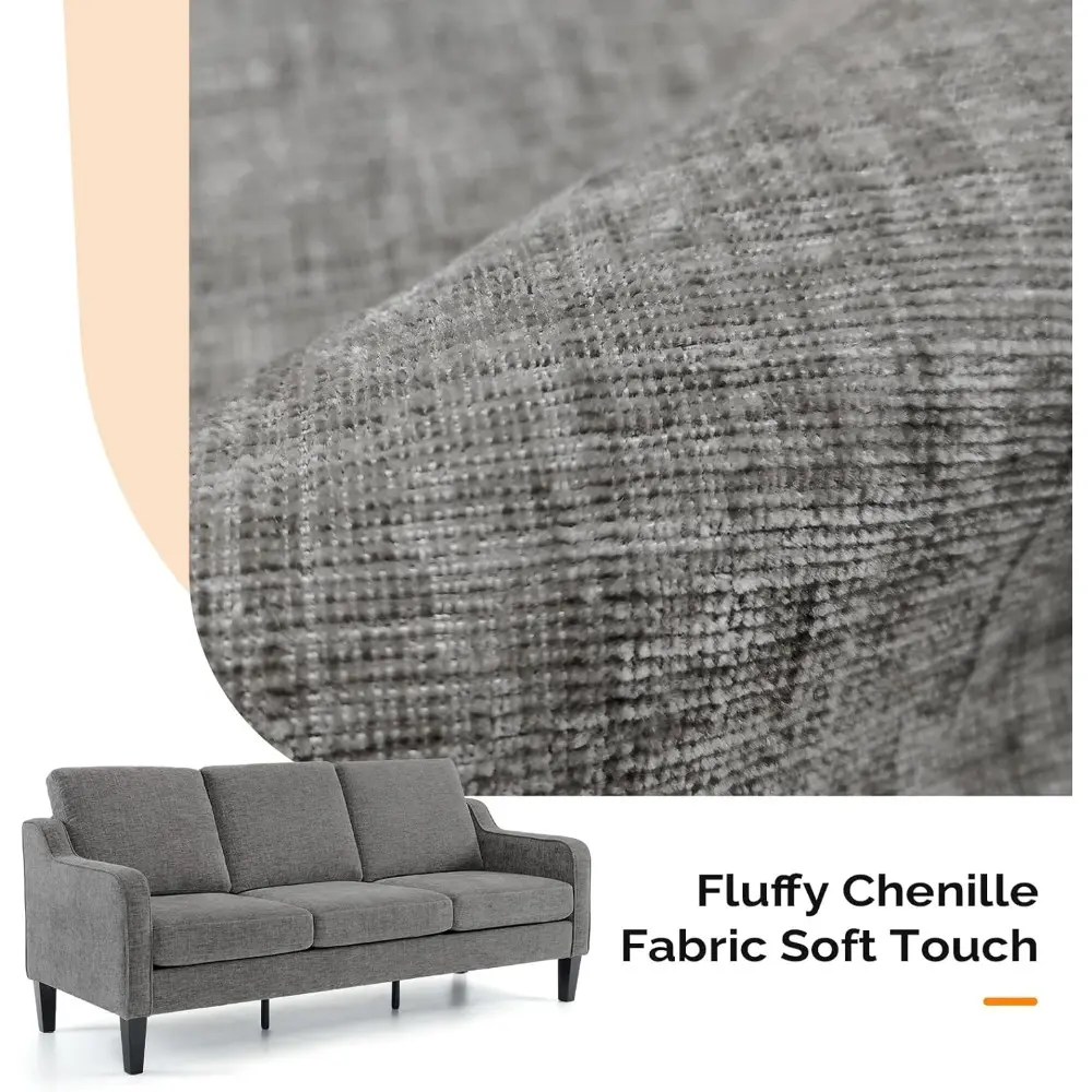 mid-century modern grey chenille sofa set, 71" loveseat and small couch for living room