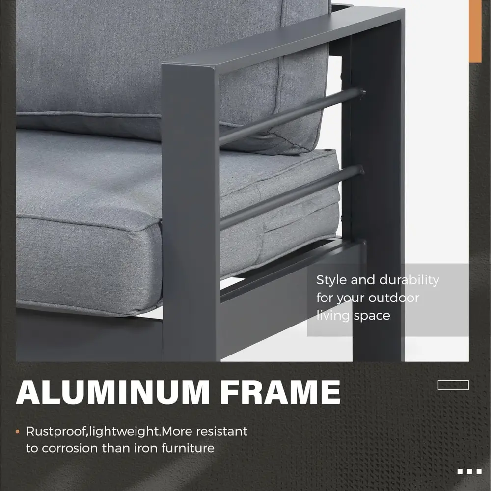 all-weather aluminum outdoor sofa chairs with cushions, grey, set of 2