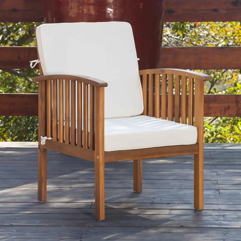 brown patina acacia outdoor sofa set with cream cushions, 4-piece