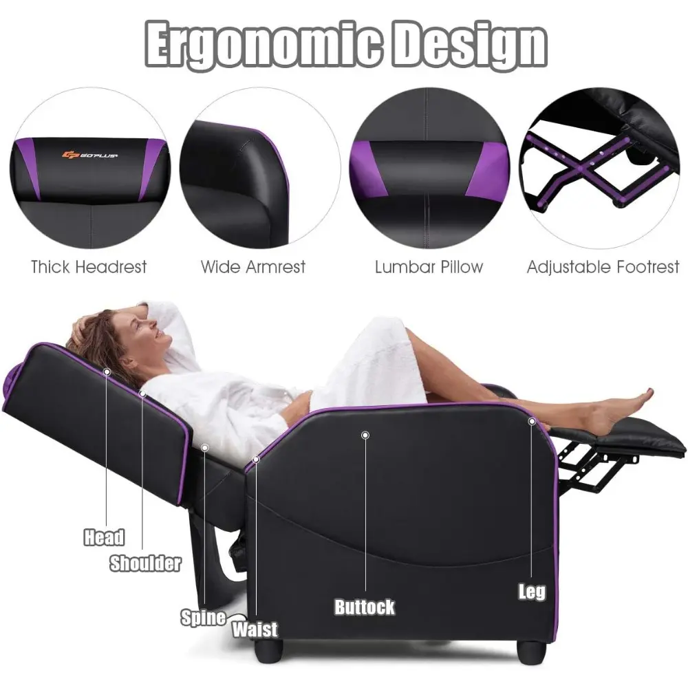 ergonomic leather gaming recliner for adults: adjustable sofa with footrest, lumbar and head support