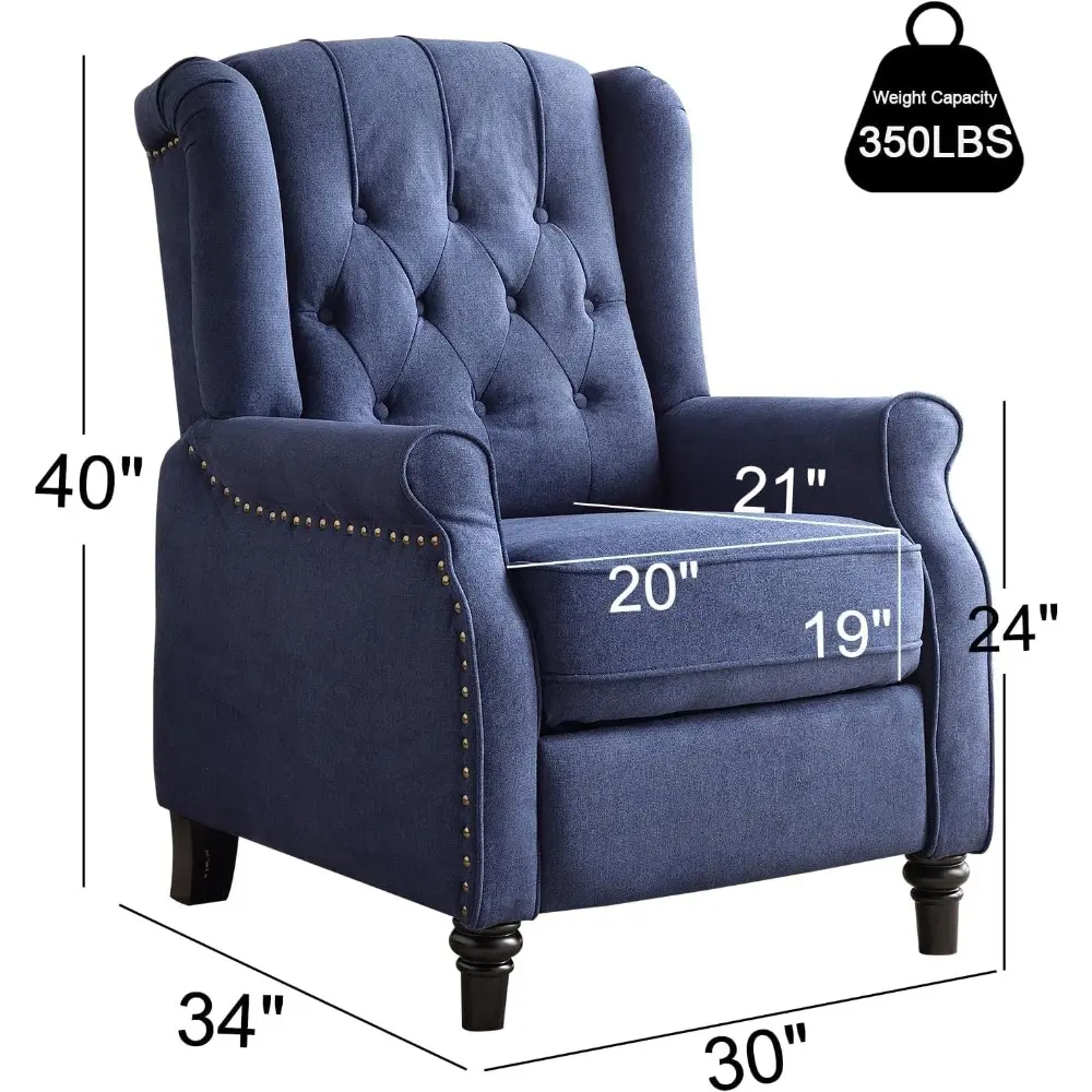 fabric upholstered pushback recliner chair with rivet detail, ideal for living room accent seating