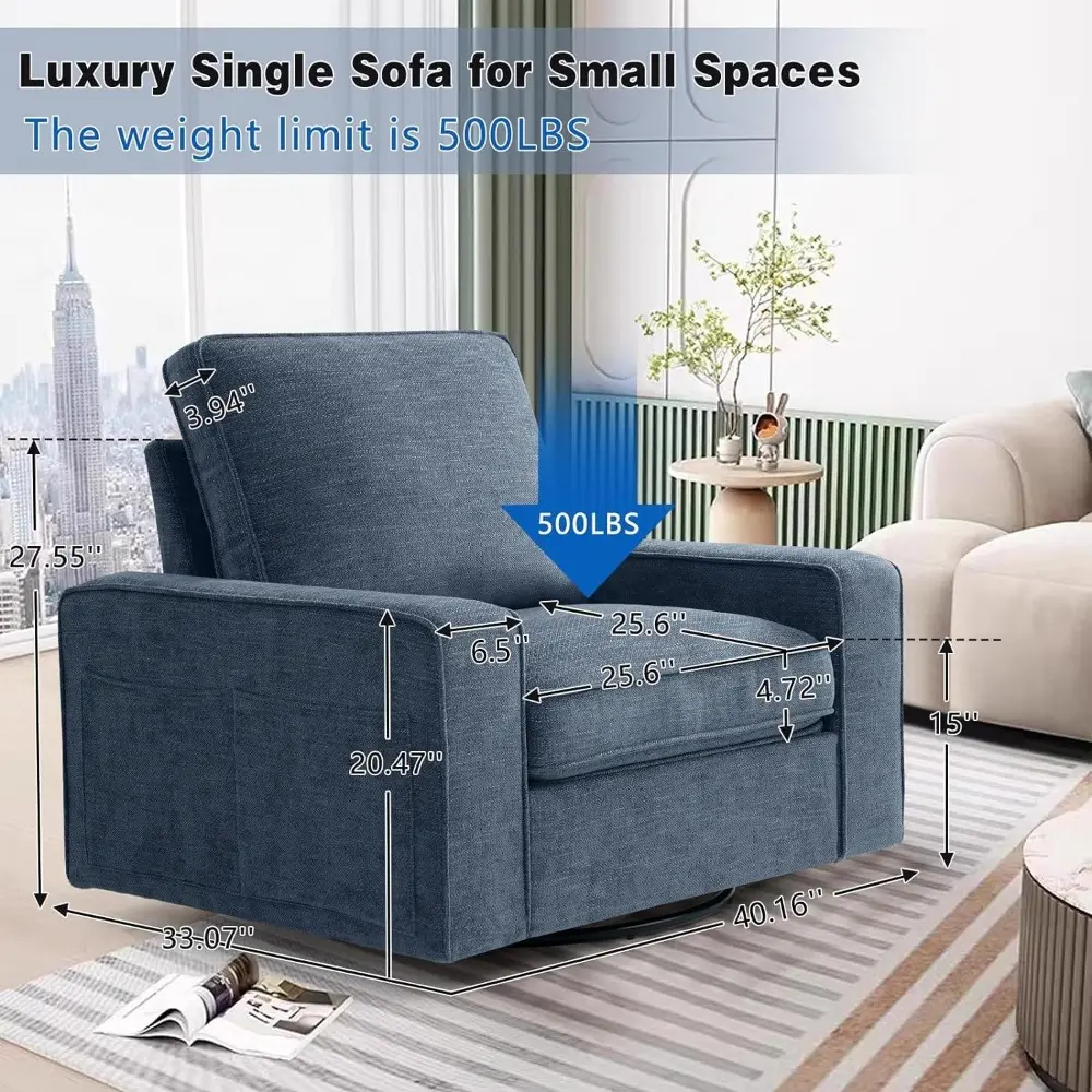 "40 inch swivel chairs with accent, compact mini sofas for tight spaces, upholstered armchairs with hardwood frames and removabl