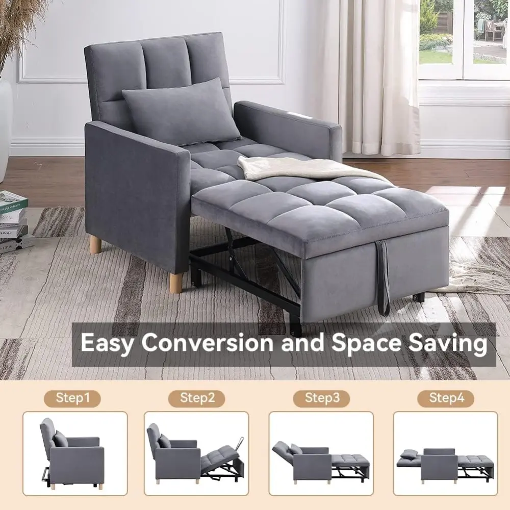 adjustable backrest convertible sofa bed with pillow for single use
