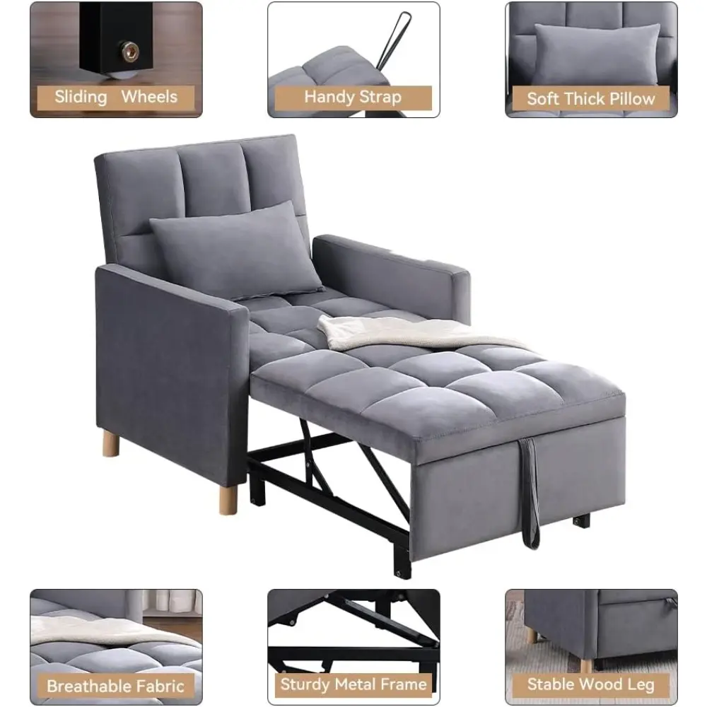 adjustable backrest convertible sofa bed with pillow for single use