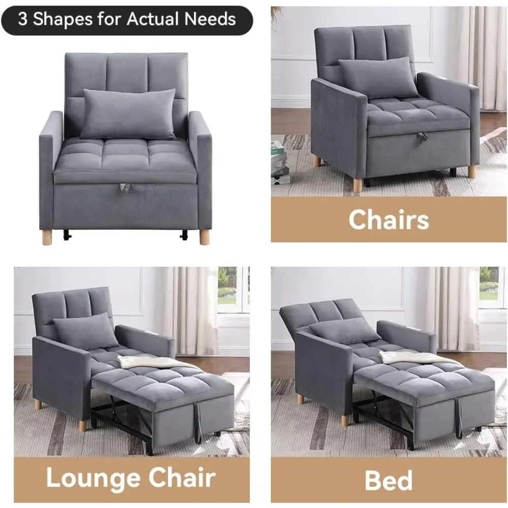adjustable backrest convertible sofa bed with pillow for single use