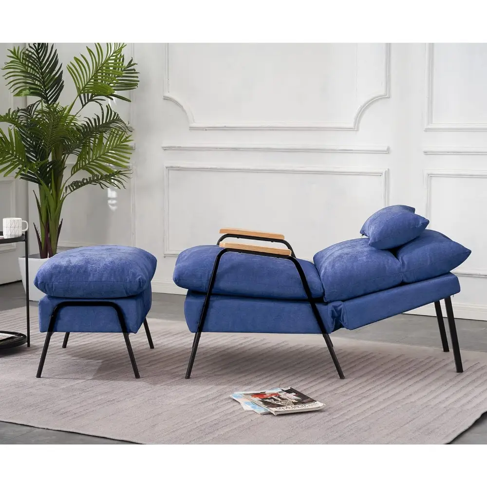 upholstered accent recliner chair with ottoman, modern fabric armchair, sofa bed for living room and bedroom, ideal for small sp