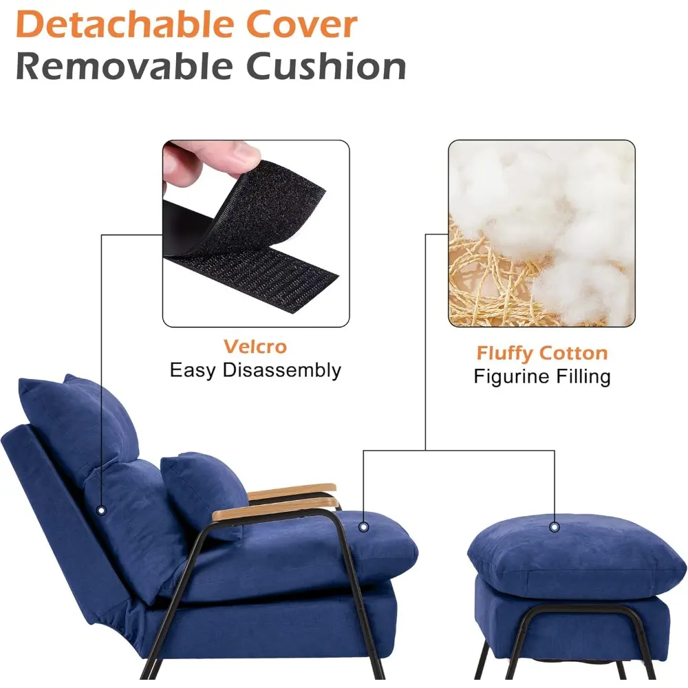 upholstered accent recliner chair with ottoman, modern fabric armchair, sofa bed for living room and bedroom, ideal for small sp