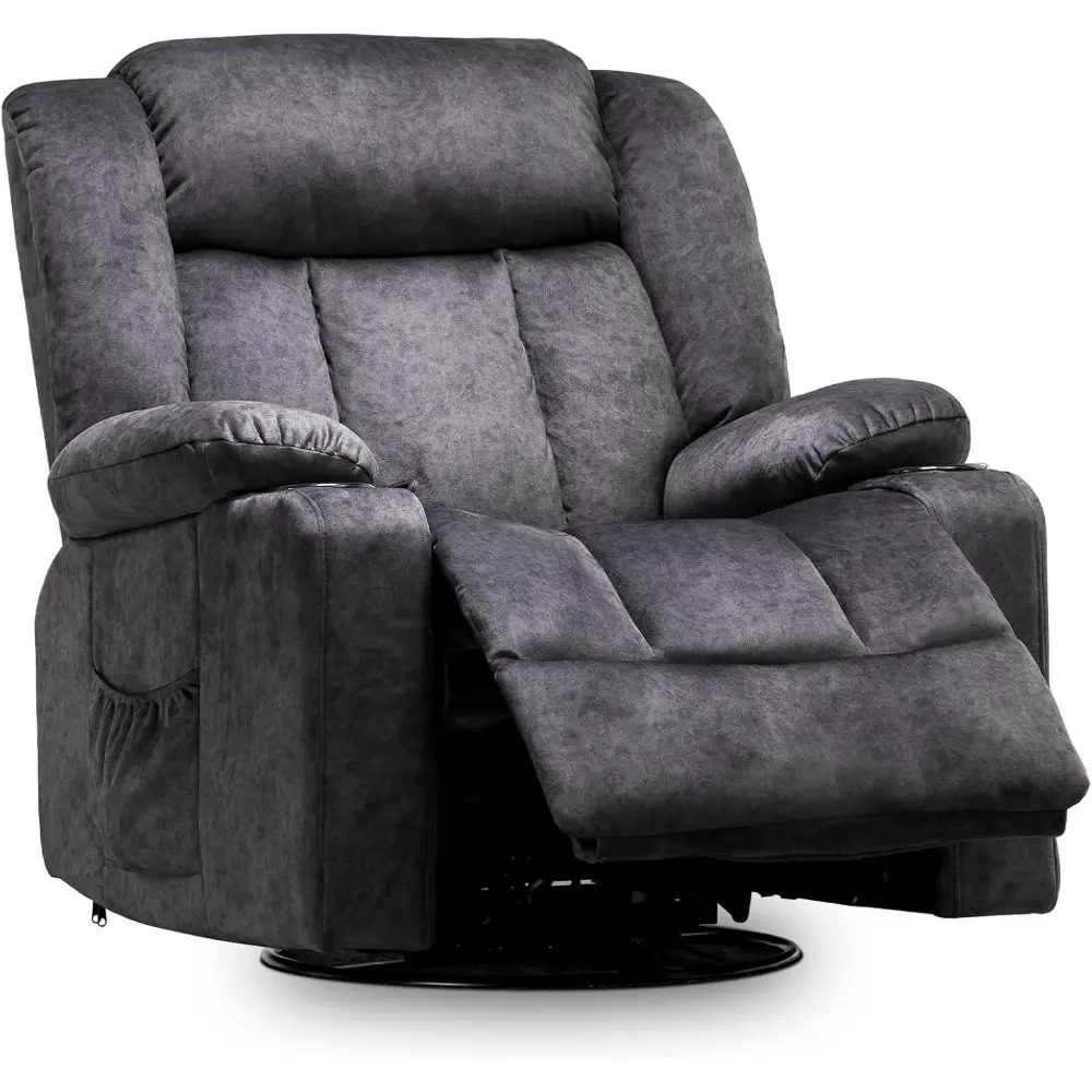 "360-degree swivel rocking recliner chairs with cup holders: upholstered fabric seating for adults"