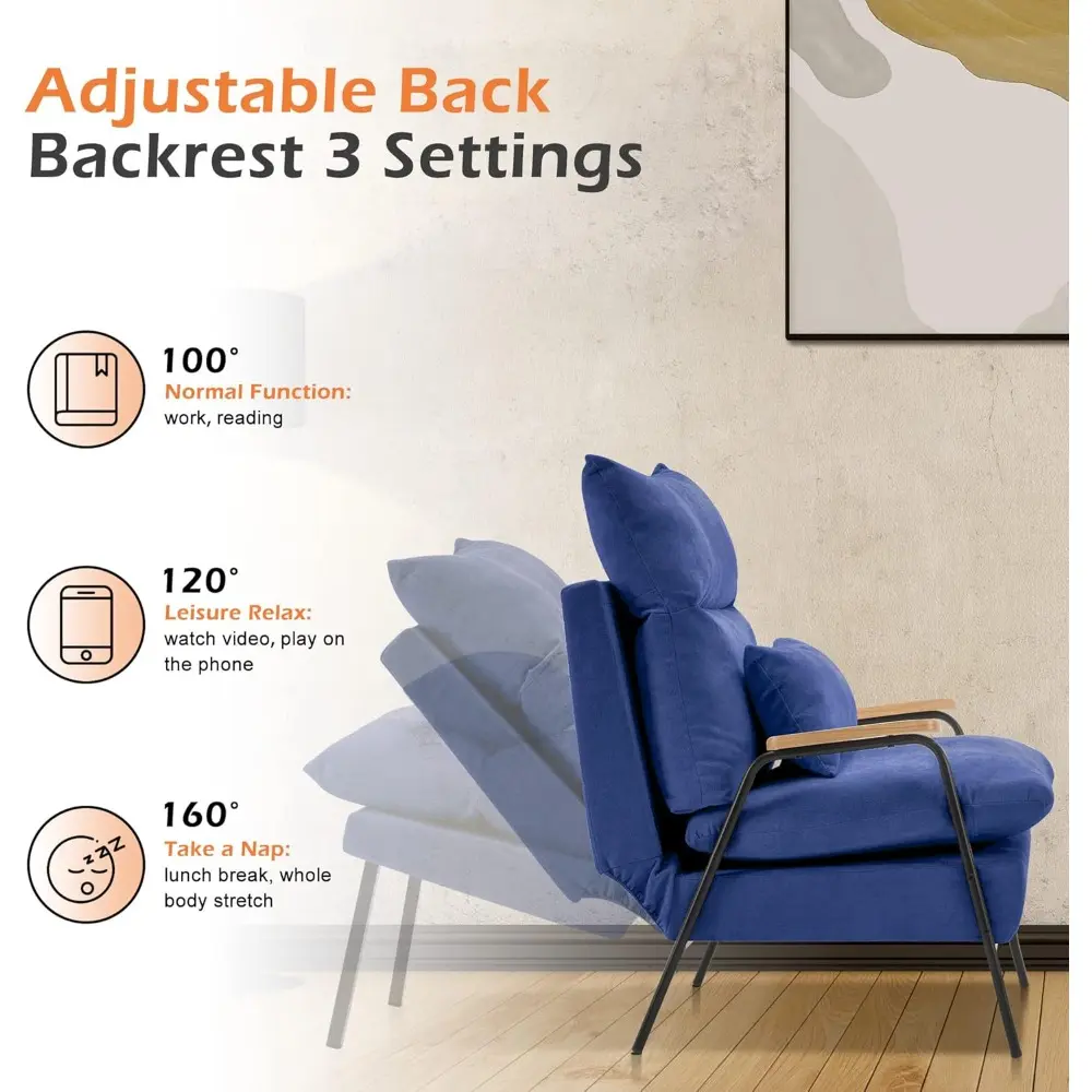 upholstered accent recliner chair with ottoman, modern fabric armchair, sofa bed for living room and bedroom, ideal for small sp