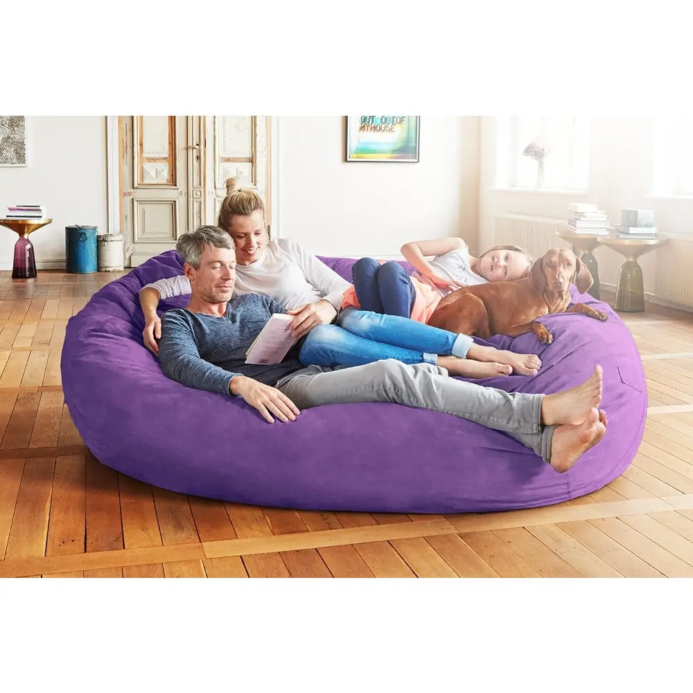 luxurious 7-foot microsuede bean bag chair - ultra soft foam filled, washable xxl sofa for kids and teens