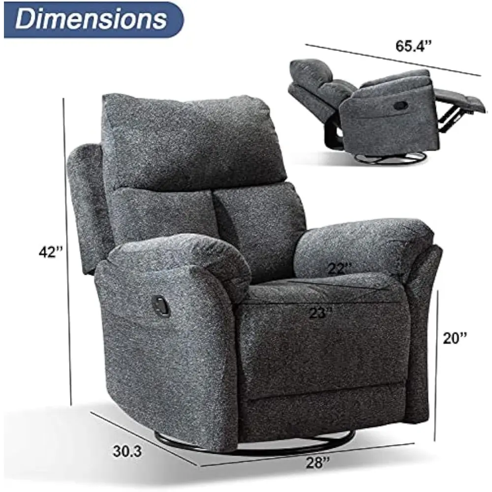 "swivel rocker recliner chair, fabric manual glider for nursery, modern rocking sofa for home theater seating"