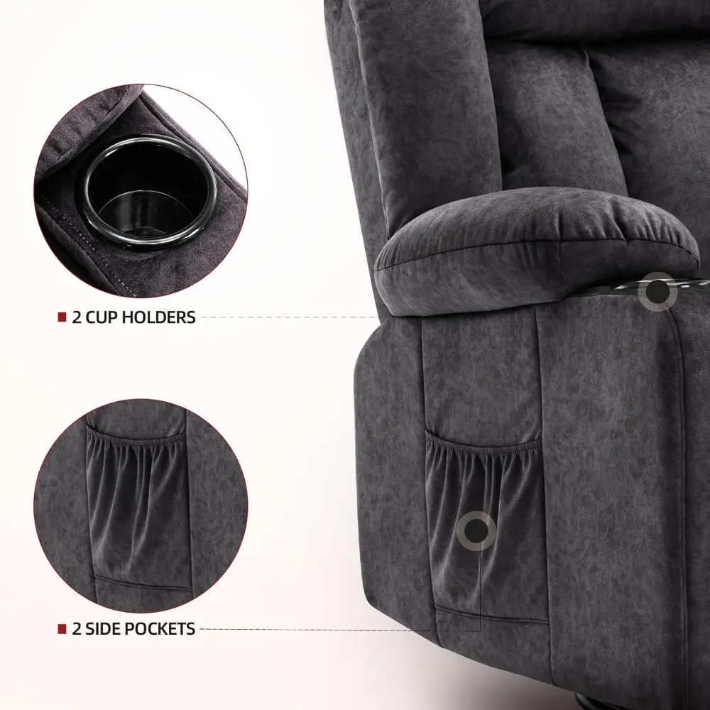 "360-degree swivel rocking recliner chairs with cup holders: upholstered fabric seating for adults"
