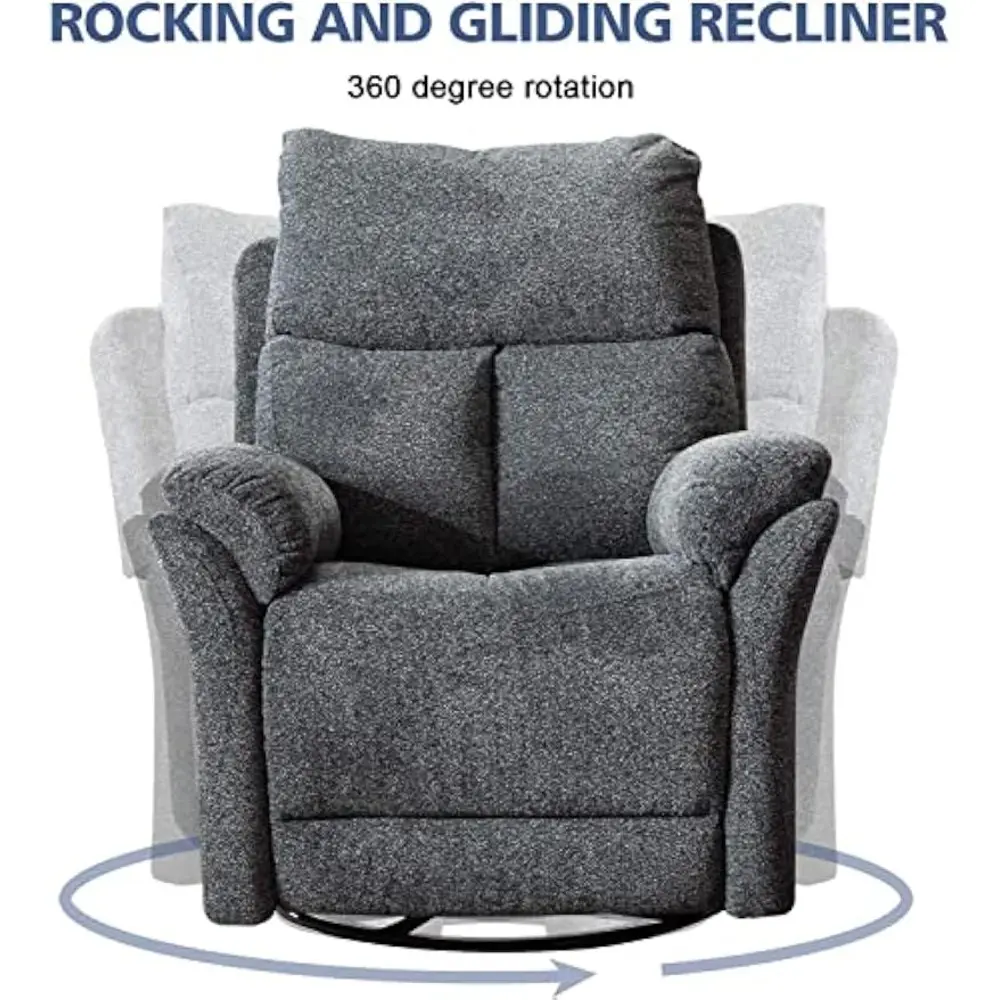 "swivel rocker recliner chair, fabric manual glider for nursery, modern rocking sofa for home theater seating"