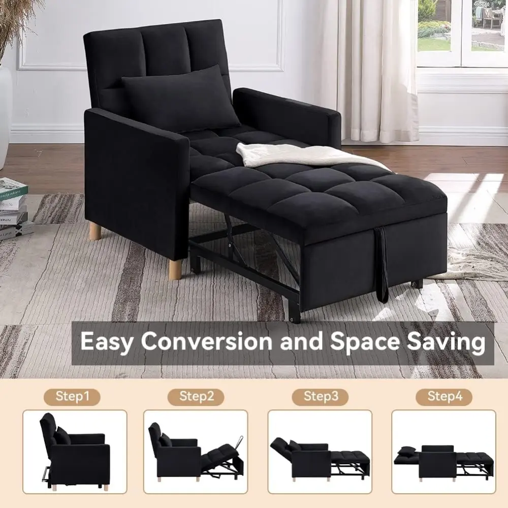 versatile sofa bed with pillow, extendable reclining sleeper, multi-purpose living room chair