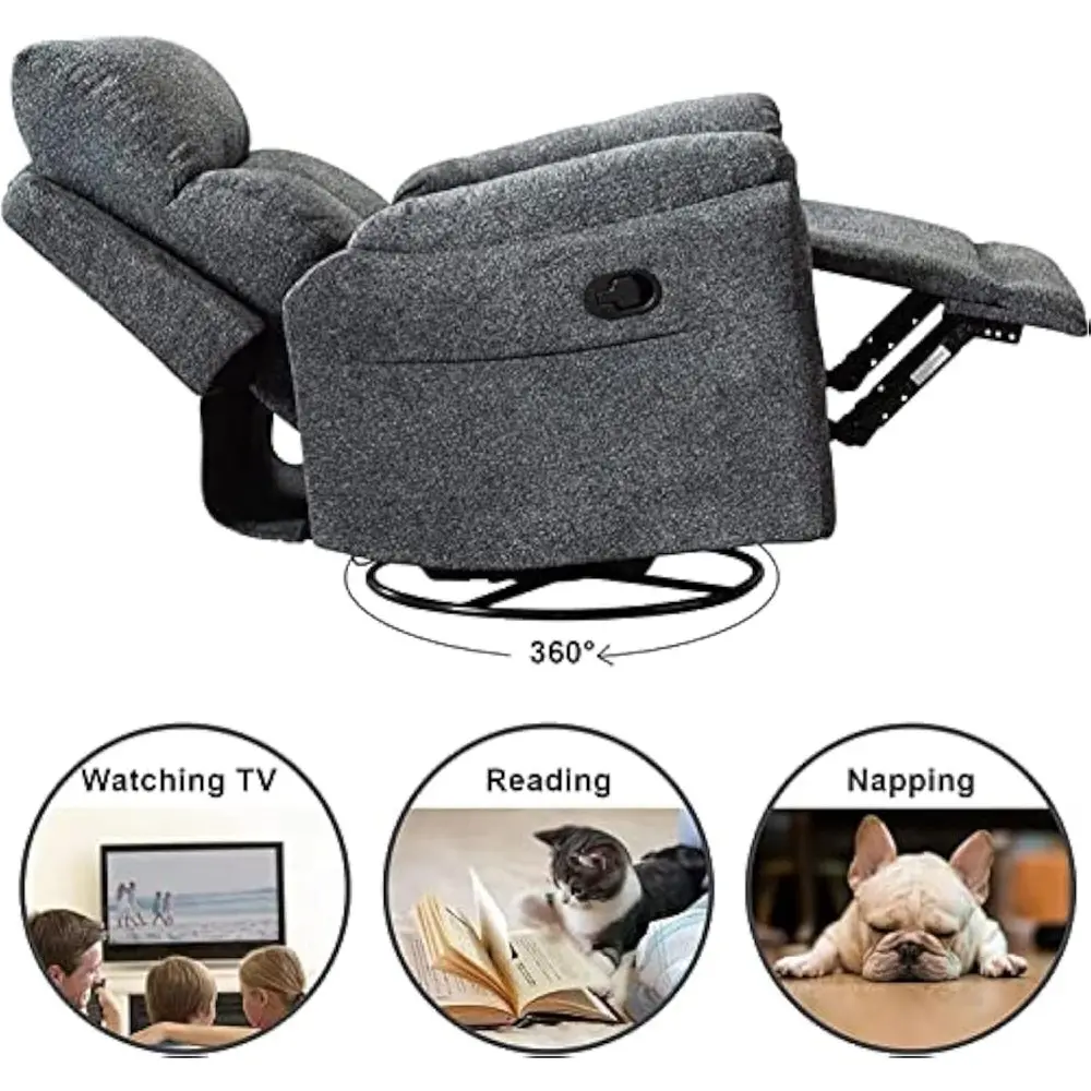 "swivel rocker recliner chair, fabric manual glider for nursery, modern rocking sofa for home theater seating"