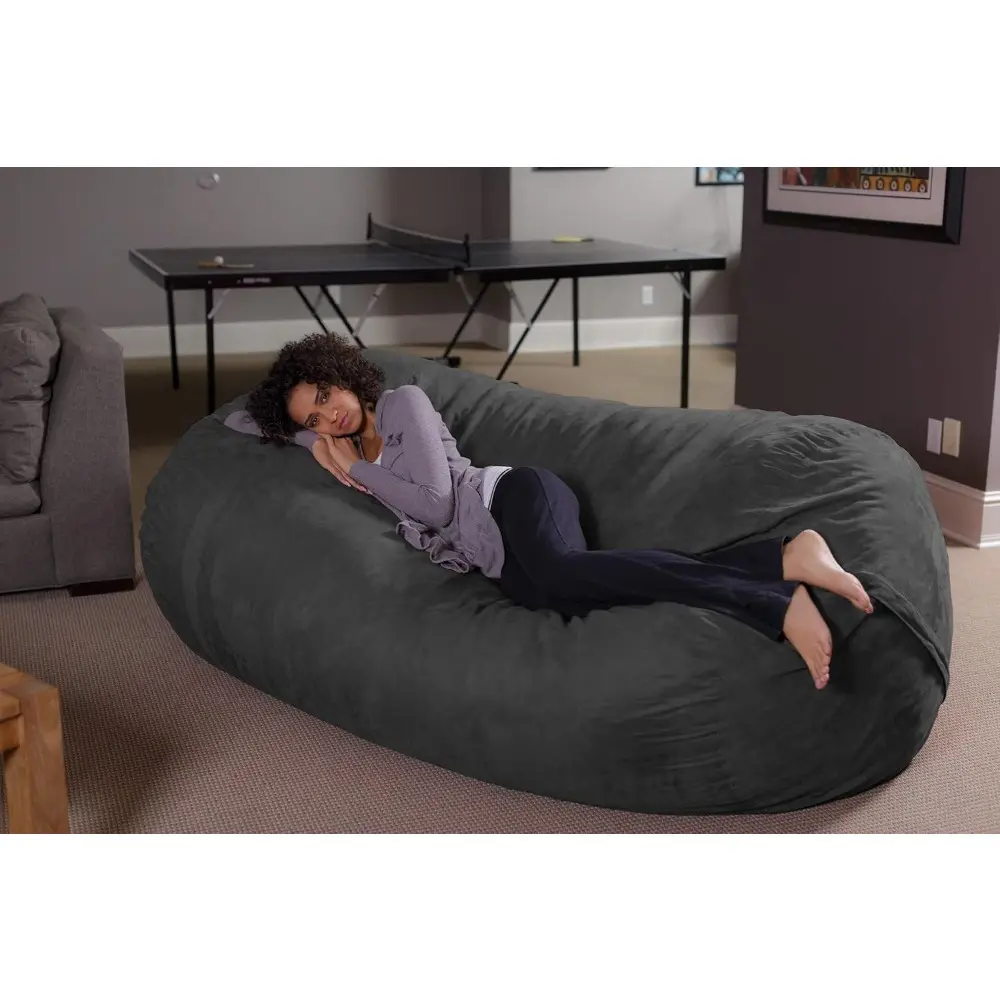 plush microsuede bean bag lounger - xl memory foam filled sofa for comfortable seating for kids and adults