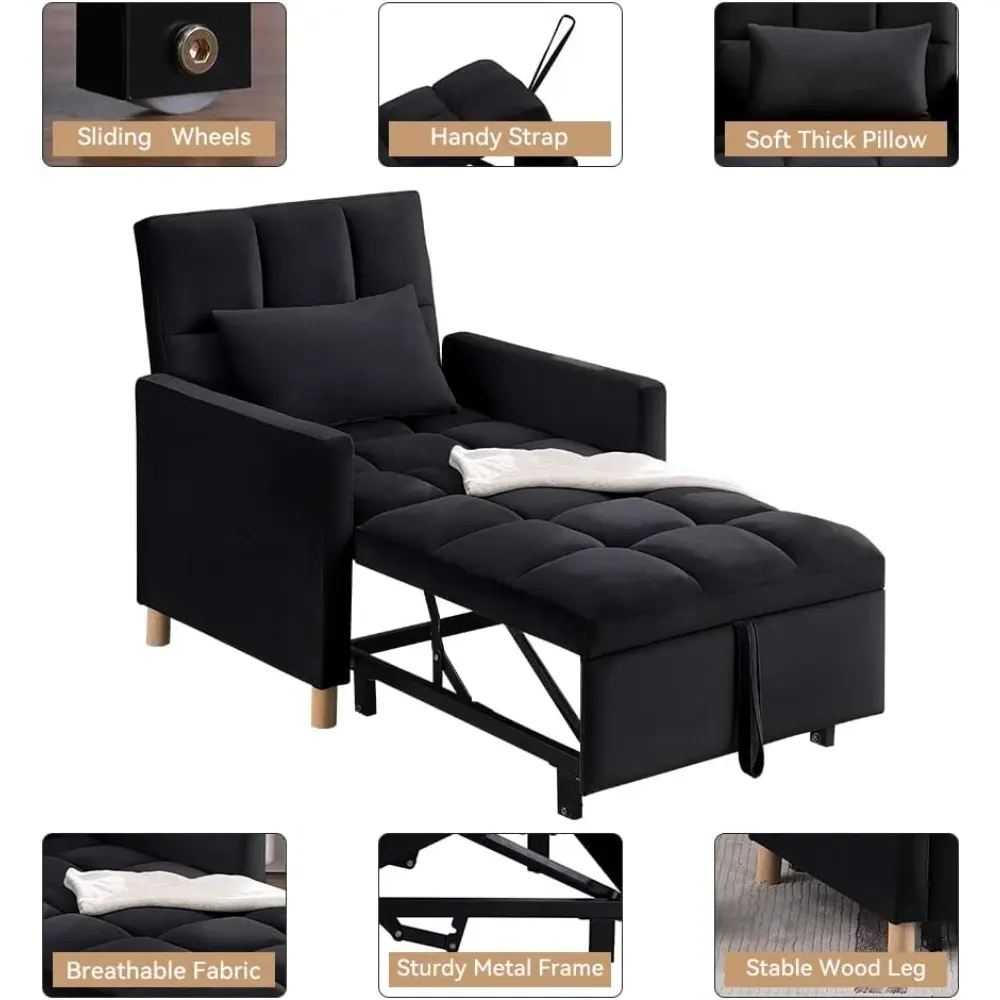 versatile sofa bed with pillow, extendable reclining sleeper, multi-purpose living room chair