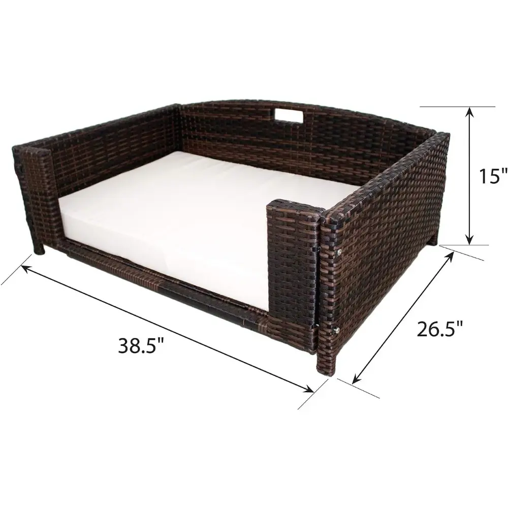 rattan and wicker pet beds with metal frame, suitable for indoor and outdoor use, pet sofas and couches for dogs and cats