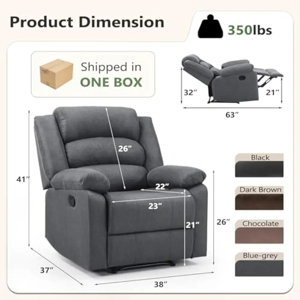 oversized comfortable grey fabric recliner chair for adults - living room sofa