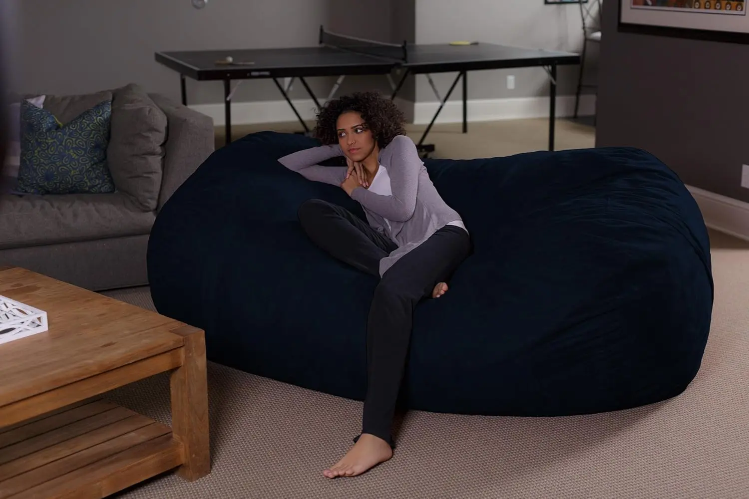 plush microsuede bean bag lounger - xl memory foam filled sofa for comfortable seating for kids and adults