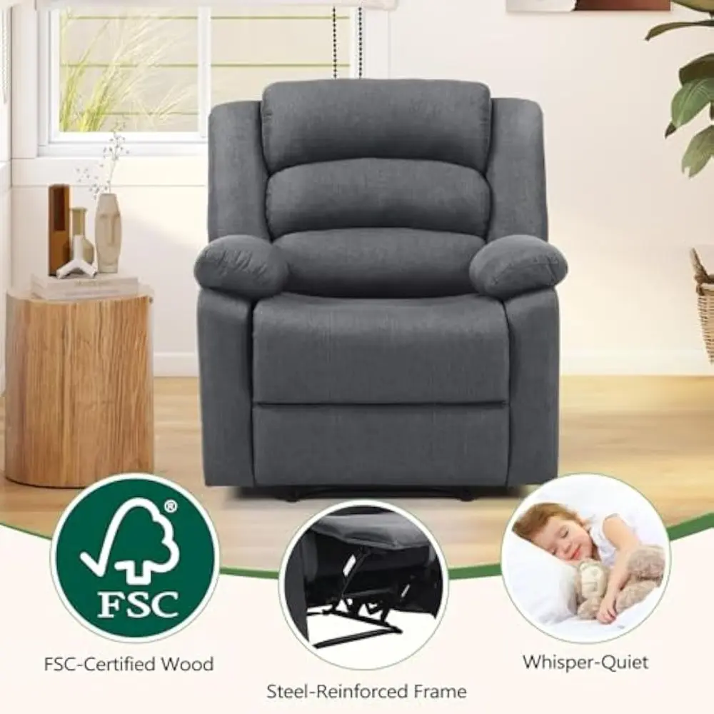 oversized comfortable grey fabric recliner chair for adults - living room sofa