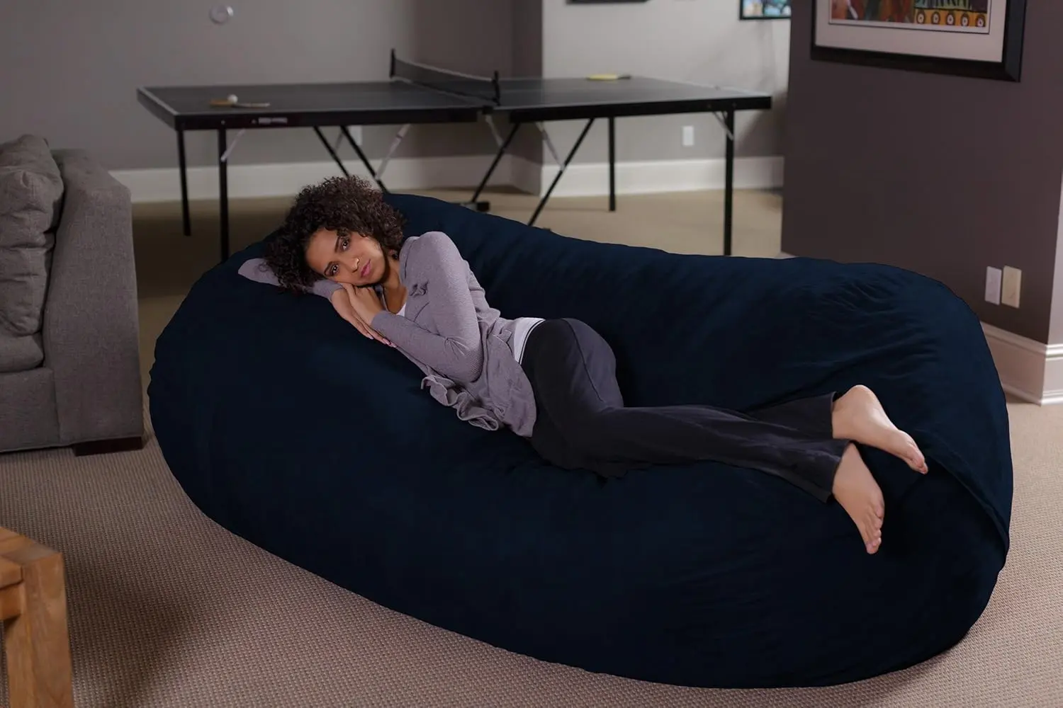 plush microsuede bean bag lounger - xl memory foam filled sofa for comfortable seating for kids and adults