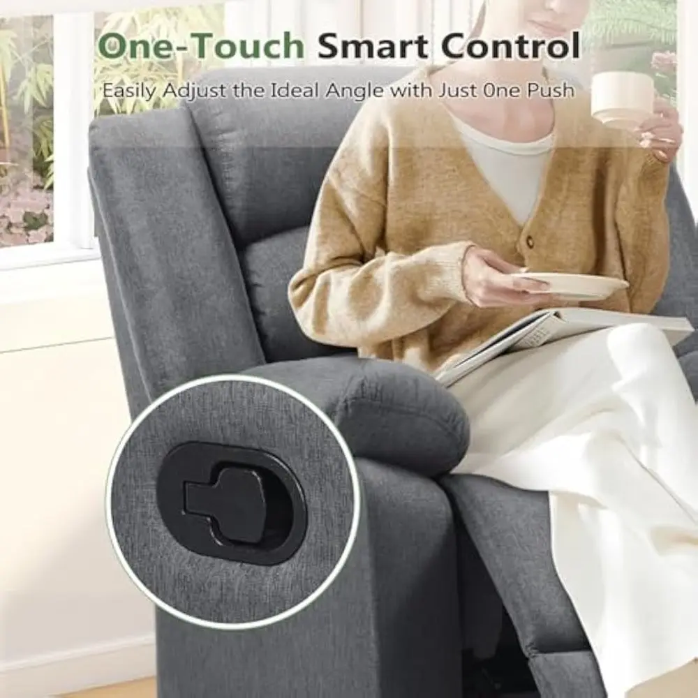 oversized comfortable grey fabric recliner chair for adults - living room sofa